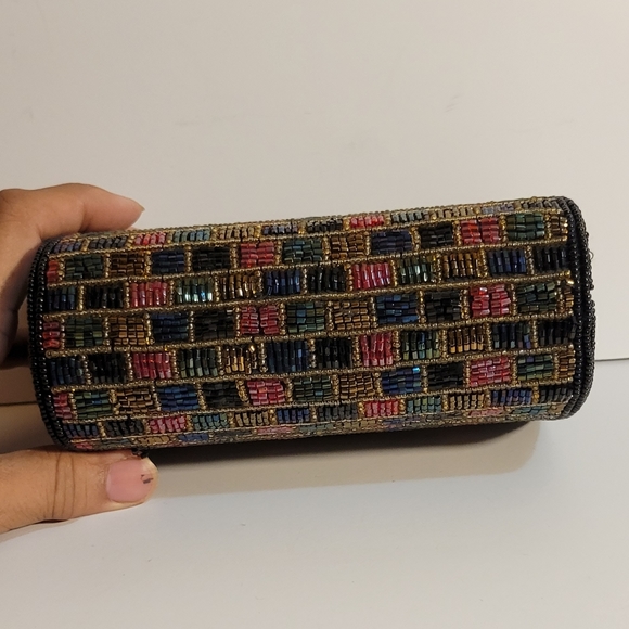 Idolink Glass Barrel Beaded Evening Structured Clutch Bag - Picture 2 of 8